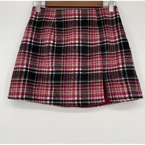 NWT Forever 21 Plaid Mini Skirt S Pink Black Tartan Preppy Grunge Twee Y2k Slit